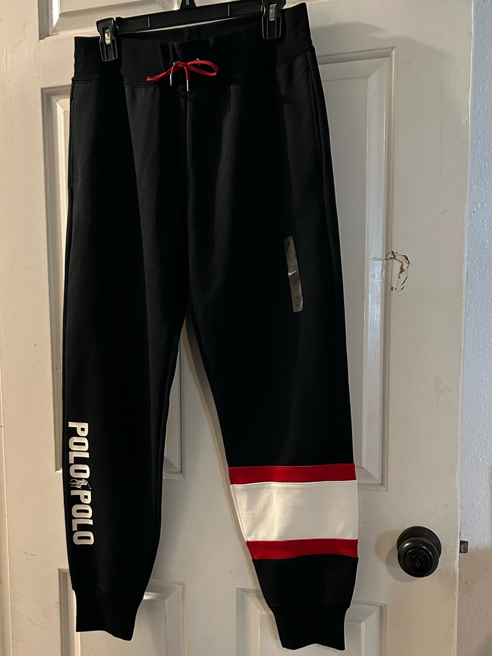 Polo by Ralph Lauren Black Joggers with Red & White Stripe